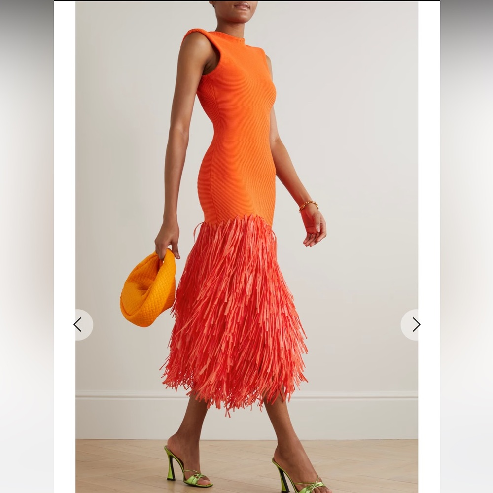 Aje Fringe Faux Raffia Trimmed Dress - Medium